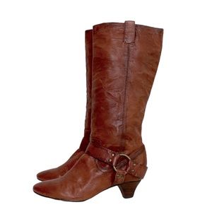 Frye Tall Boots Steffi Harness Brown 8.5 Women’s Low Heel